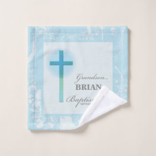Grandson Baptism Blue Lace Personalized Wash Cloth