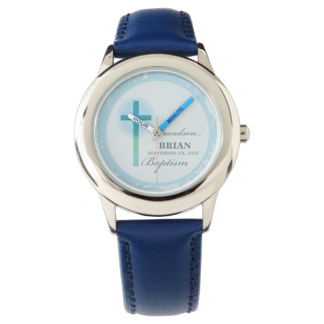 Grandson Baptism Blue Lace Personalized Watch (Front)