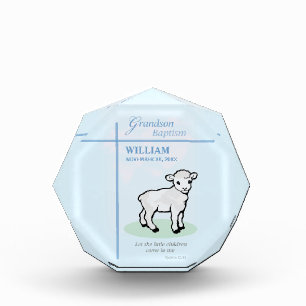 Grandson Baptism Blue Lamb Personalized Acrylic Award