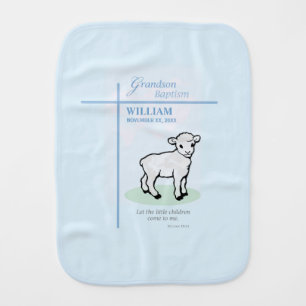 Grandson Baptism Blue Lamb Personalized Baby Burp Cloth