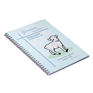 Grandson Baptism Blue Lamb Personalized Notebook