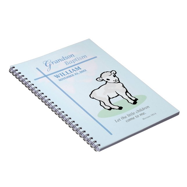Grandson Baptism Blue Lamb Personalized Notebook (Right Side)