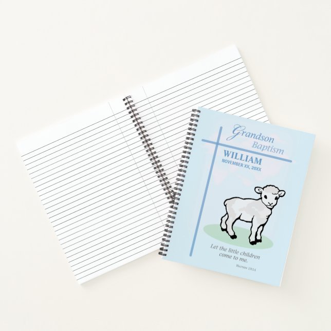 Grandson Baptism Blue Lamb Personalized Notebook (Inside)