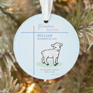 Grandson Baptism Blue Lamb Personalized Ornament