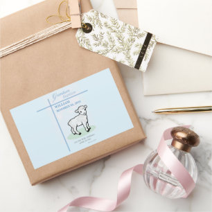 Grandson Baptism Blue Lamb Personalized Rectangular Sticker