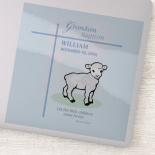 Grandson Baptism Blue Lamb Personalized Sticker