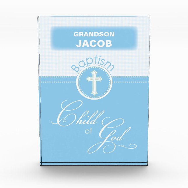 Grandson Baptism, Custom Name, Blue Child of God Award (Front)