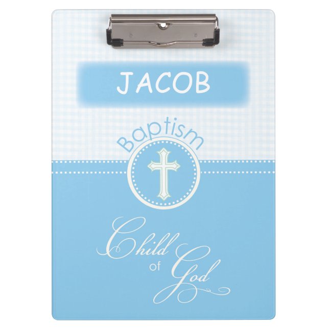 Grandson Baptism, Custom Name, Blue Child of God Clipboard (Front)