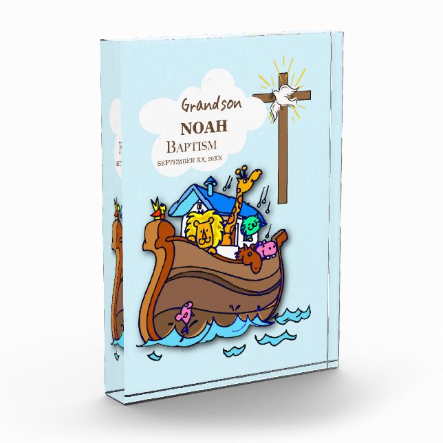Grandson Baptism Noah's Ark Personalized Acrylic Award (Left)