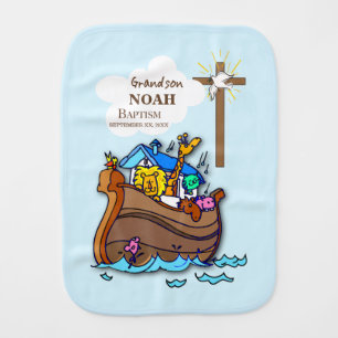 Grandson Baptism Noah's Ark Personalized Baby Burp Cloth