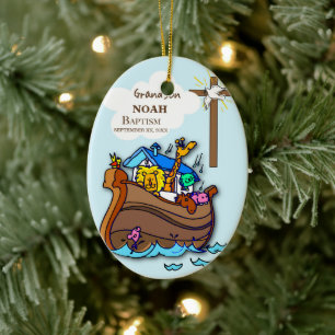 Grandson Baptism Noah's Ark Personalized Ceramic Ornament