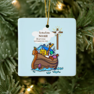 Grandson Baptism Noah's Ark Personalized Ceramic Ornament