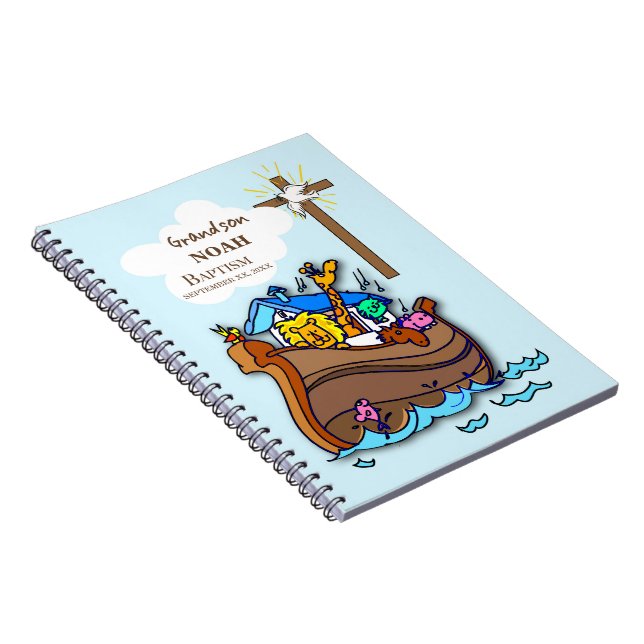 Grandson Baptism Noah's Ark Personalized Notebook (Right Side)