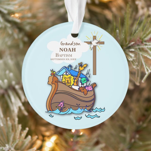 Grandson Baptism Noah's Ark Personalized Ornament (Tree)