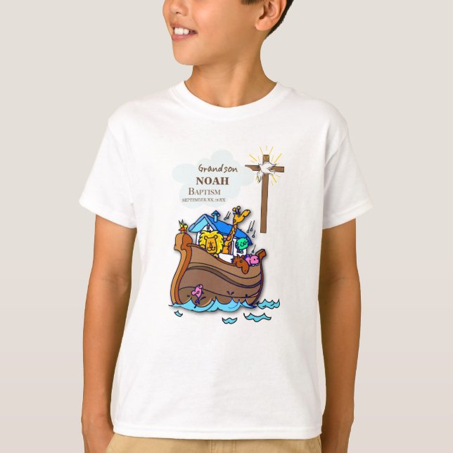 Grandson Baptism Noah's Ark Personalized T-Shirt (Front)