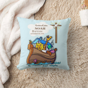 Grandson Baptism Noah's Ark Personalized Throw Pillow