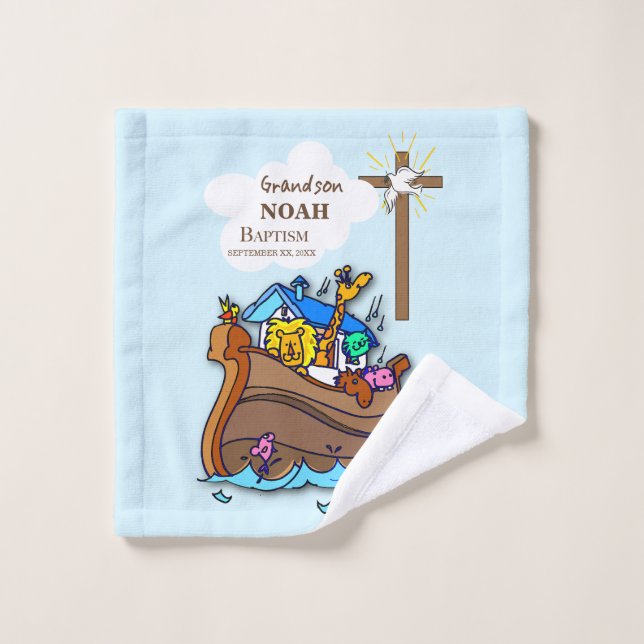 Grandson Baptism Noah's Ark Personalized Wash Cloth (Wash Cloth)