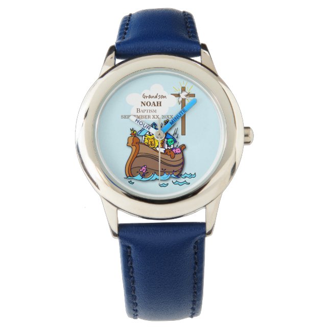 Grandson Baptism Noah's Ark Personalized Watch (Front)
