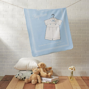 Grandson Baptism Suit on Baby Blue Personalized Blanket