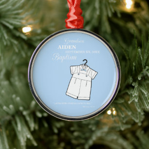 Grandson Baptism Suit on Baby Blue Personalized Metal Ornament