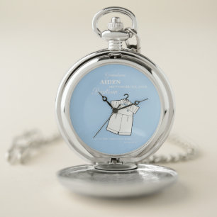Grandson Baptism Suit on Baby Blue Personalized Pocket Watch
