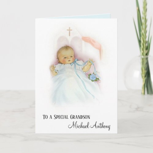 Grandson Baptismal Baby Boy Christening Blessing Card