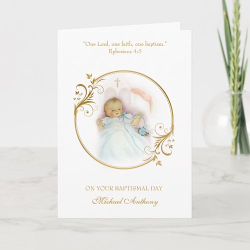 Grandson Baptismal Baby Boy Christening Blessing Card