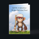 Grandson Baseball Birthday Monkey Bat Ball Glove Card<br><div class="desc">Celebrate your grandson’s special day with this fun baseball-themed birthday card! A playful monkey stands in the grass, ready for the game with a bat, glove, and a baseball nearby. The bright blue sky adds to the cheerful feel, making this a great choice for any baseball-loving grandson. With the energetic...</div>