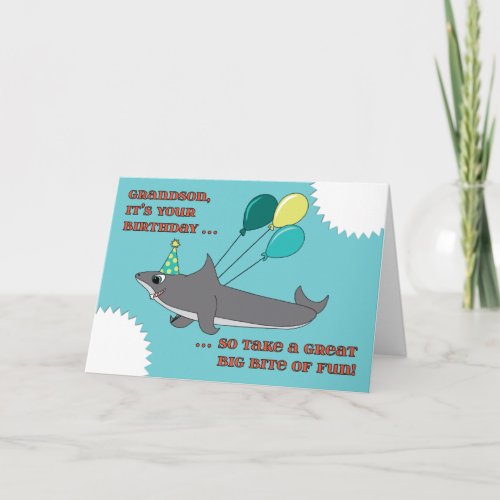 Grandson Big Shark Bite Happy Birthday Card
