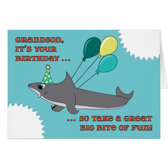 Grandson Big Shark Bite Happy Birthday Card  Zazzle.com