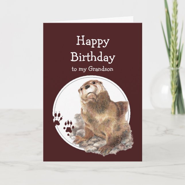 Grandson Birthda Otter Funny Animal Custom Text Card (Front)