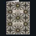 Grandson Birthday Abstract Mandala Design<br><div class="desc">A fun way to wish your grandson a happy birthday. This card has a very masculine feel and is composed of interlocking geometric figures. The main color is brown, with black and white. A lovely card that a man will appreciate. The verse tells him how much he means to you....</div>