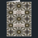 Grandson Birthday Abstract Mandala Design<br><div class="desc">A fun way to wish your grandson a happy birthday. This card has a very masculine feel and is composed of interlocking geometric figures. The main color is brown, with black and white. A lovely card that a man will appreciate. The verse tells him how much he means to you....</div>