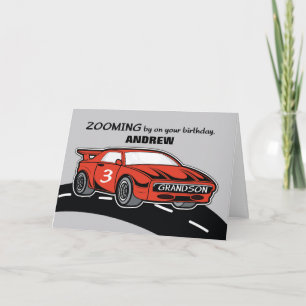 Grandson Birthday Age 3 Red Sports Car Card
