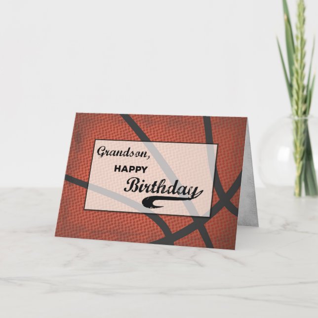 Grandson Birthday Basketball Large Distressed Card (Front)
