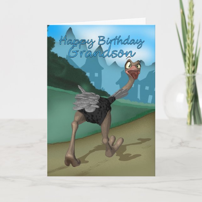 Grandson Birthday Card - Cartoon Ostrich - Digital (Front)