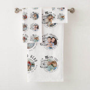 Grandson Birthday Custom Photo Minimalist Bath Towel Set