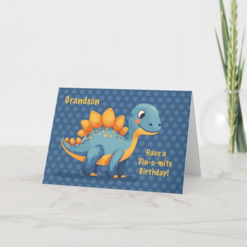 Grandson Birthday Dinosaur Dinomite Polka Dots