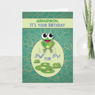 Grandson, Birthday Frog, Custom Name Card