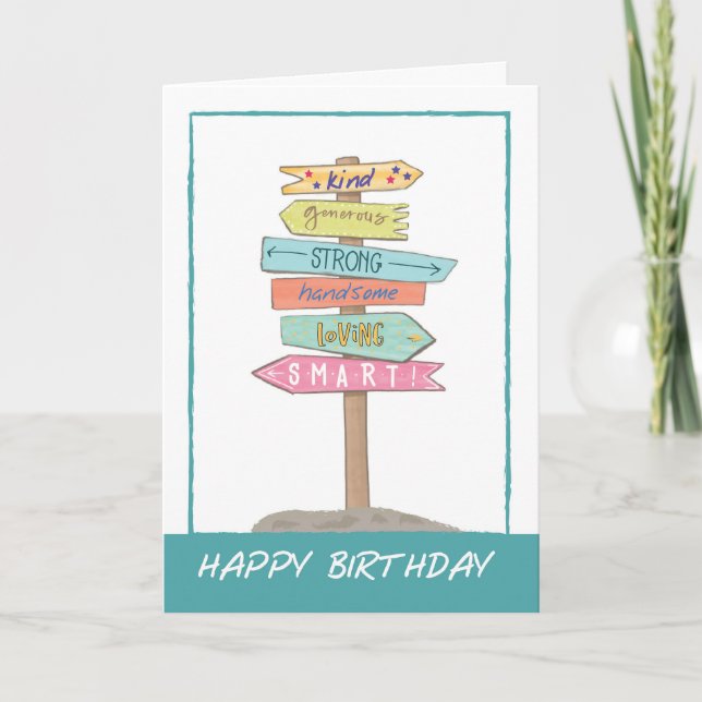 Grandson Birthday Fun Sign Good Qualities Amazing Card (Front)