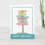 Grandson Birthday Fun Sign Good Qualities Amazing Card<br><div class="desc">Celebrate your grandson's birthday with a whimsical and heartfelt greeting card. Featuring a hand-drawn signpost,  each sign showcases a unique font and lists wonderful qualities that describe your grandson. It's a delightful and charming way to express your love and admiration for him,  making his special day even more memorable.</div>