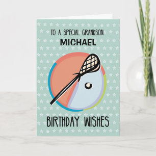 Grandson Birthday Lacrosse Sport Personalize Card
