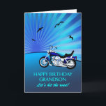 Grandson Birthday Motorbike Sunset Card<br><div class="desc">Happy birthday grandson card with a motorbike. A perfect card for a biker. A blue motorbike with a stylized sunset and flying birds. Any bike enthusiast will love to get a card like this.</div>