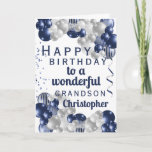 Grandson Birthday Navy Balloon Card<br><div class="desc">A gorgeous navy and silver balloon happy birthday card. This fabulous design is the perfect way to wish your grandson a happy birthday. Personalize with our own custom name and message. Blue colored typography.</div>
