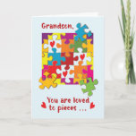 Grandson Birthday Puzzle Love to Pieces Card<br><div class="desc">Put in the right pieces to celebrate your grandson’s birthday that will be happening soon. One of those pieces is to have a cute,  fun and colorful greeting card ready for him once his special day arrives. This one will be a good card to give.</div>