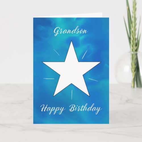 Grandson Birthday Star Blue Green Watercolor