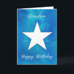 Grandson Birthday Star Blue Green Watercolor Card<br><div class="desc">Celebrate your grandson with a birthday card that’s as vibrant and special as he is! A stunning watercolor blend of blues, greens, and teals creates a dynamic background, while a shining white star in the center radiates with energy and light. Perfect for any grandson, this cheerful and uplifting design is...</div>
