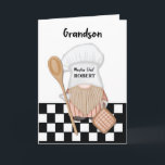 Grandson Birthday Whimsical Gnome Chef Cooking Card<br><div class="desc">This delightful custom name birthday card is designed with creativity and heartwarming charm. The front of the card features a whimsical illustration of a gnome, your grandson, wearing a chef's hat with a wooden spoon and pot holder in hand. His playful beard adds a touch of character, showcasing his love...</div>