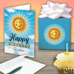 Grandson Birthday Yellow Smiling Sun Card<br><div class="desc">Make your Grandson feel special on her birthday by sending her this cheerful smiling decorative Yellow and orange sun floating in the blue sky with clouds. Inside text says "The sun started shining just a little brighter on the day you were born."</div>