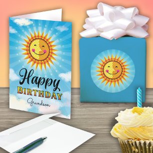 Grandson Birthday Yellow Smiling Sun Card